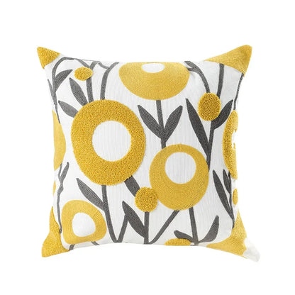 Embroidered Cotton Canvas Cushion Cover with Rustic Floral Design