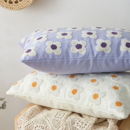 Embroidered Cotton Cushion Cover with Daisy Design and Concealed Zip