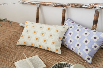 Embroidered Cotton Cushion Cover with Daisy Design and Concealed Zip