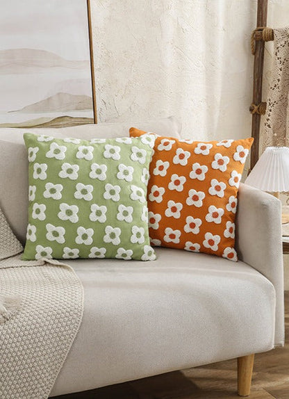 Embroidered Cotton Cushion Cover with Daisy Design and Concealed Zip