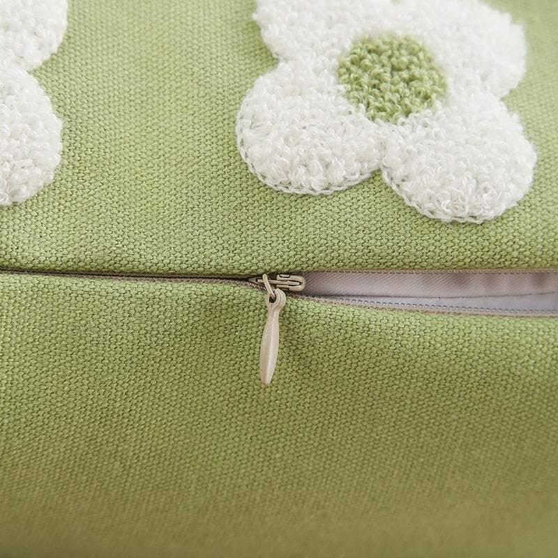 Embroidered Cotton Cushion Cover with Daisy Design and Concealed Zip