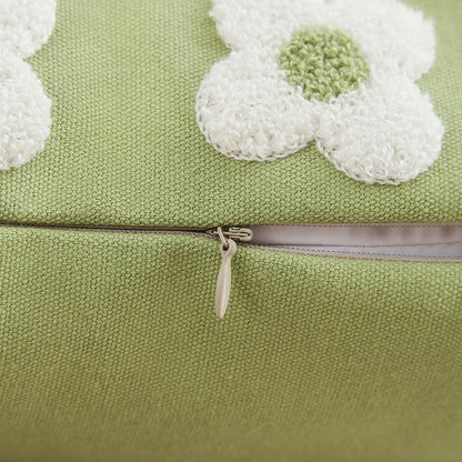 Embroidered Cotton Cushion Cover with Daisy Design and Concealed Zip
