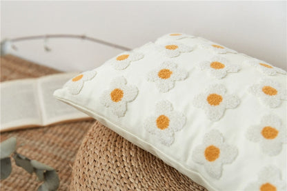 Embroidered Cotton Cushion Cover with Daisy Design and Concealed Zip