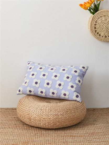 Embroidered Cotton Cushion Cover with Daisy Design and Concealed Zip