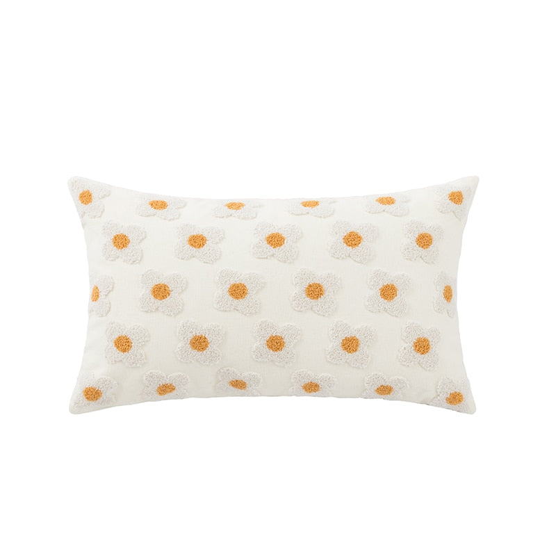 Embroidered Cotton Cushion Cover with Daisy Design and Concealed Zip