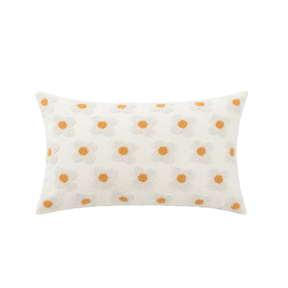 Embroidered Cotton Cushion Cover with Daisy Design and Concealed Zip