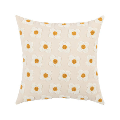 Embroidered Cotton Cushion Cover with Daisy Design and Concealed Zip