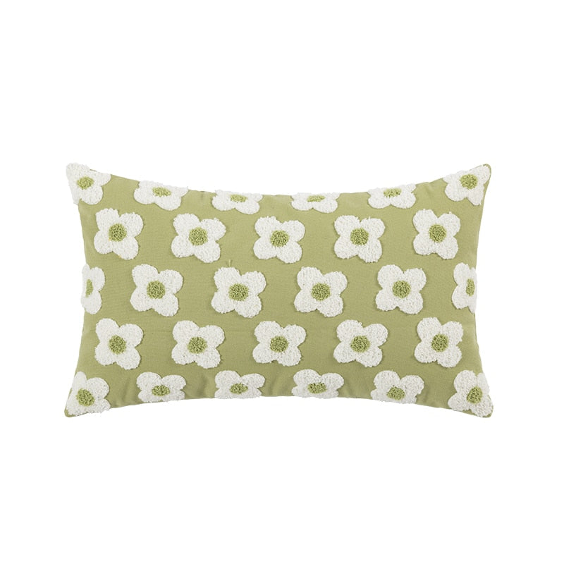 Embroidered Cotton Cushion Cover with Daisy Design and Concealed Zip