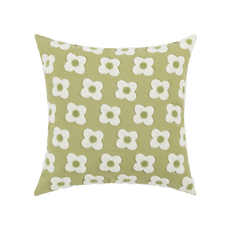 Embroidered Cotton Cushion Cover with Daisy Design and Concealed Zip