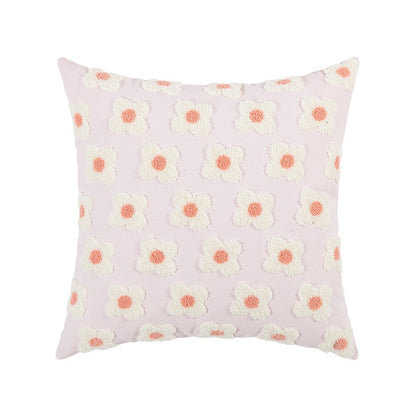 Embroidered Cotton Cushion Cover with Daisy Design and Concealed Zip