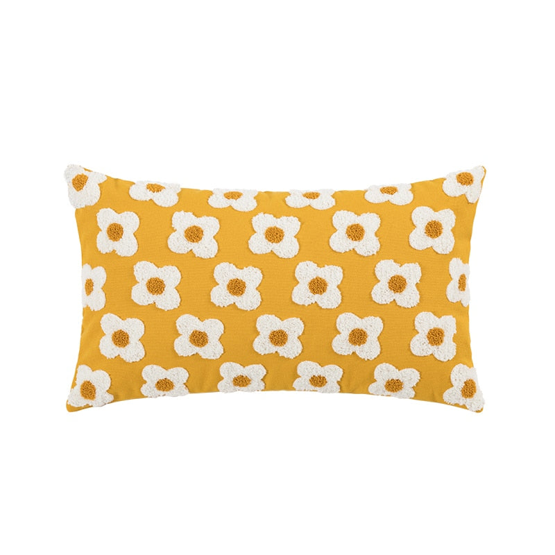 Embroidered Cotton Cushion Cover with Daisy Design and Concealed Zip