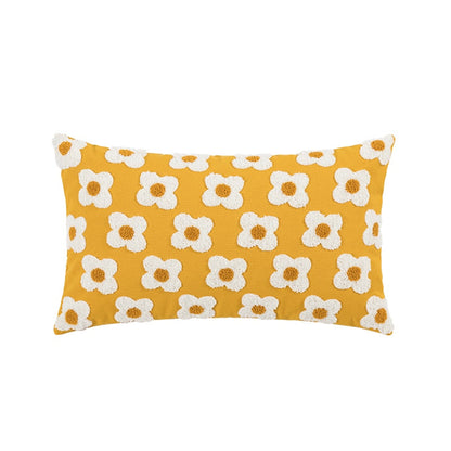 Embroidered Cotton Cushion Cover with Daisy Design and Concealed Zip