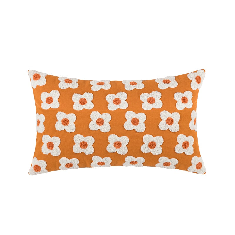 Embroidered Cotton Cushion Cover with Daisy Design and Concealed Zip