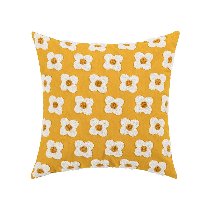 Embroidered Cotton Cushion Cover with Daisy Design and Concealed Zip