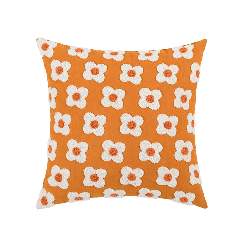 Embroidered Cotton Cushion Cover with Daisy Design and Concealed Zip