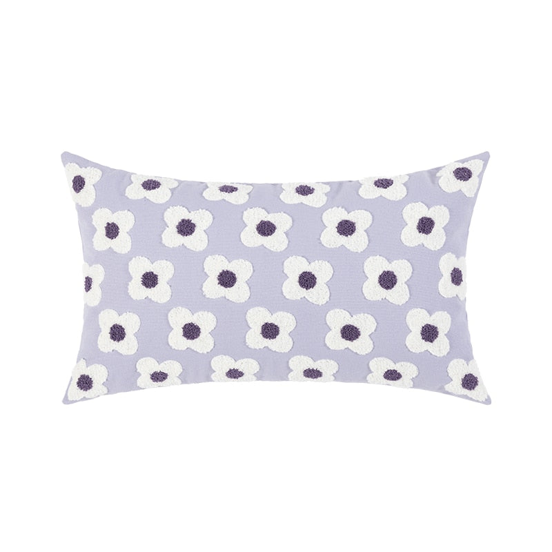 Embroidered Cotton Cushion Cover with Daisy Design and Concealed Zip