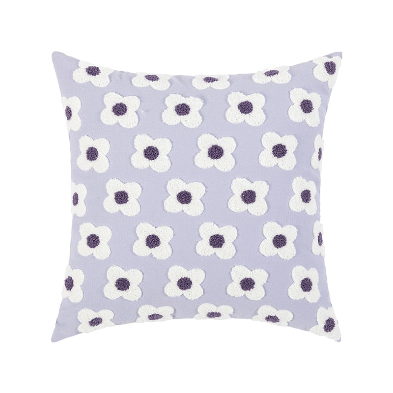 Embroidered Cotton Cushion Cover with Daisy Design and Concealed Zip