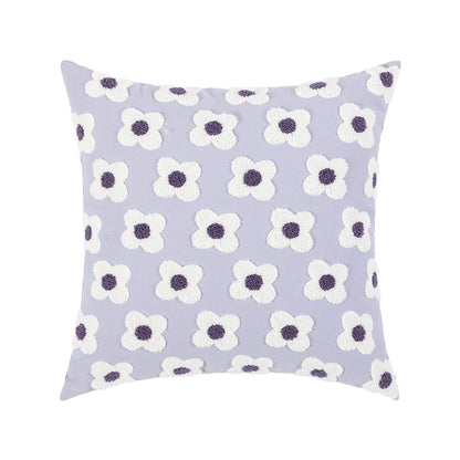 Embroidered Cotton Cushion Cover with Daisy Design and Concealed Zip