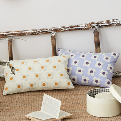 Embroidered Cotton Cushion Cover with Daisy Design and Concealed Zip