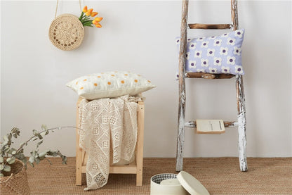 Embroidered Cotton Cushion Cover with Daisy Design and Concealed Zip