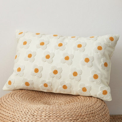 Embroidered Cotton Cushion Cover with Daisy Design and Concealed Zip
