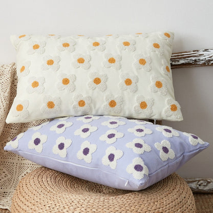 Embroidered Cotton Cushion Cover with Daisy Design and Concealed Zip