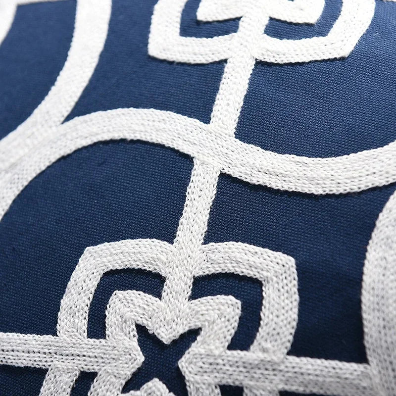 Embroidered Cushion Cover with Timeless Quatrefoil Pattern