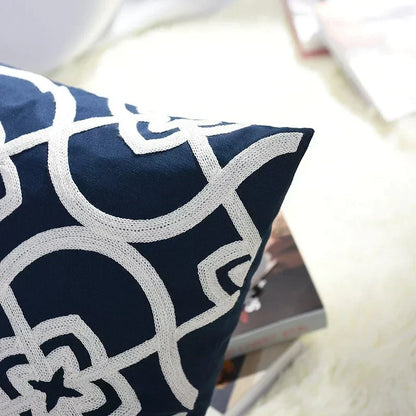 Embroidered Cushion Cover with Timeless Quatrefoil Pattern