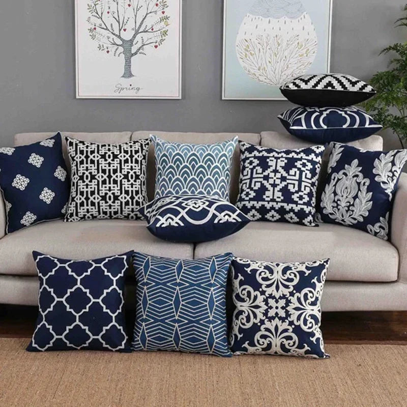 Embroidered Cushion Cover with Timeless Quatrefoil Pattern