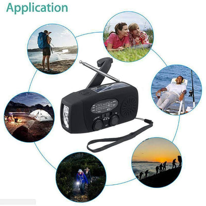 Emergency Hand Crank Radio with Solar Charging, 3-LED Flashlight and USB Power Bank