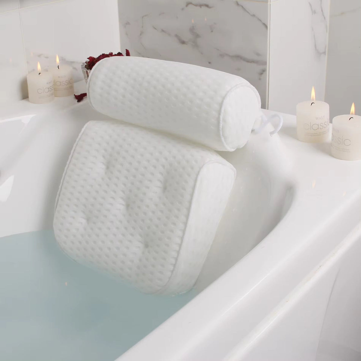 Ergonomic Bath Pillow – Supportive 3D Mesh Cushion with Non Slip Suction Cups
