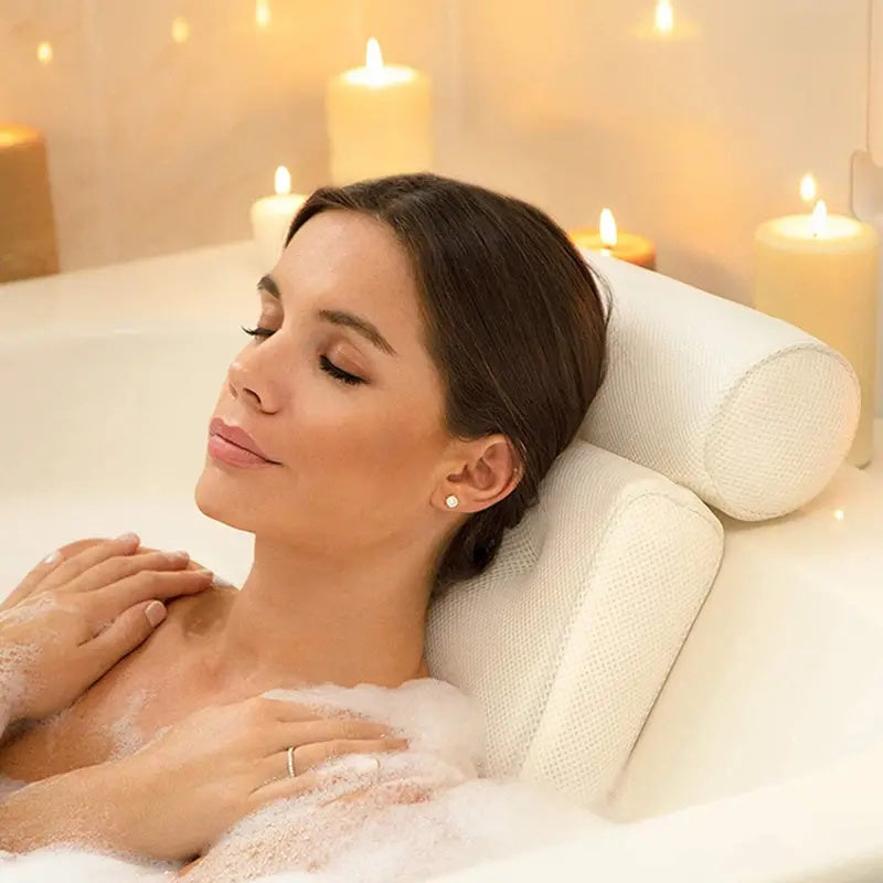 Ergonomic Bath Pillow – Supportive 3D Mesh Cushion with Non Slip Suction Cups