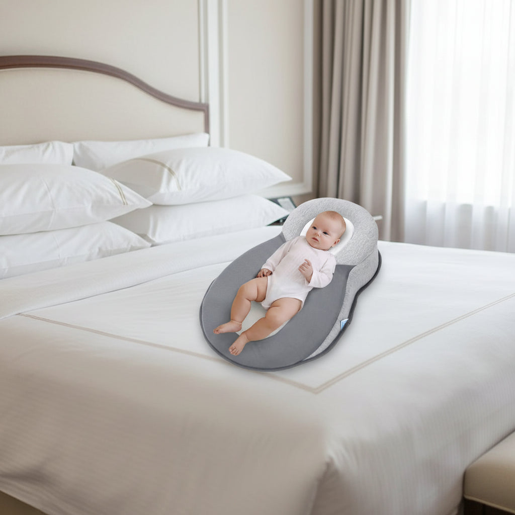 Ergonomic Infant Positioning Pillow with 100% Cotton Cover and Adjustable Safety Strap