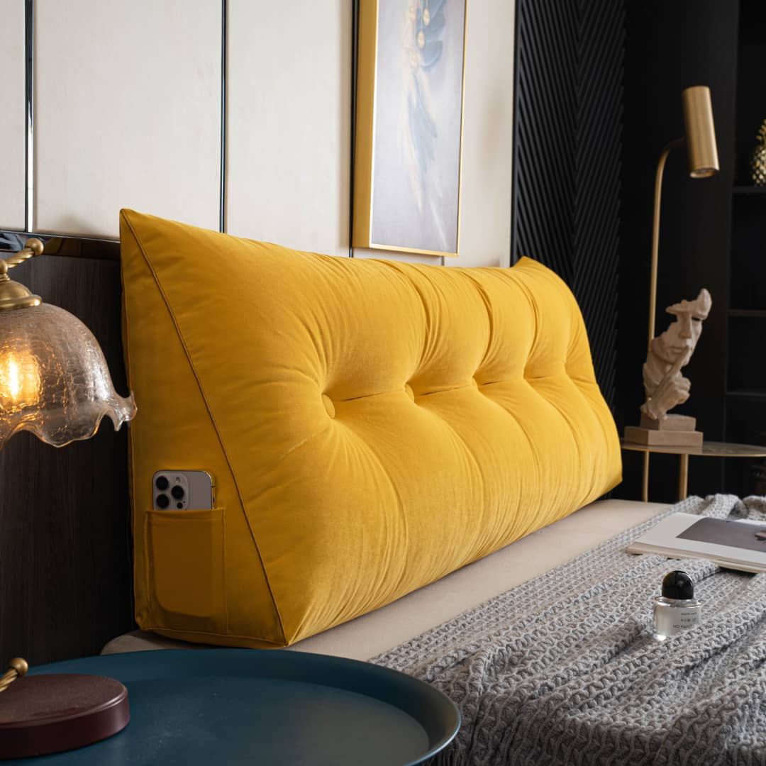 Ergonomic Wedge Cushion with Velour Cotton Cover and Side Pocket