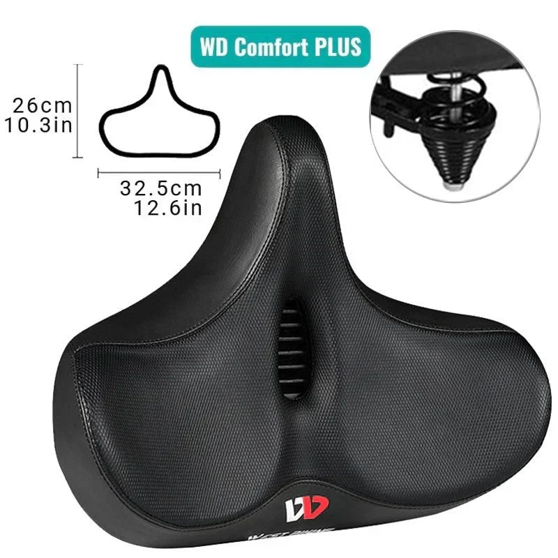 Extra Wide Bicycle Saddle with Ergonomic Shape, Shock-Absorbing Foam and Breathable Cover
