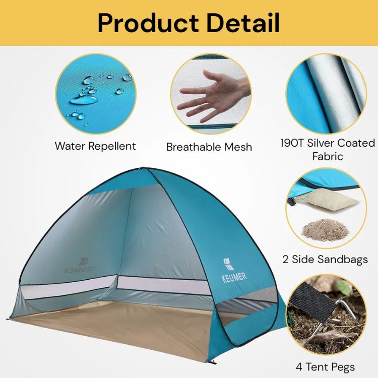 Family Pop-Up Beach Tent with UV Protection and Sand Anchoring