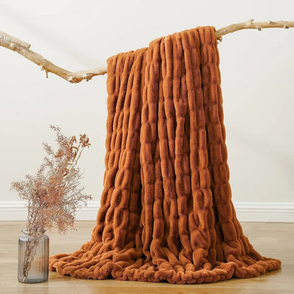 Faux Fur Throw Blanket – Double-Sided Soft Rabbit-Style Fur with Ruched Finish