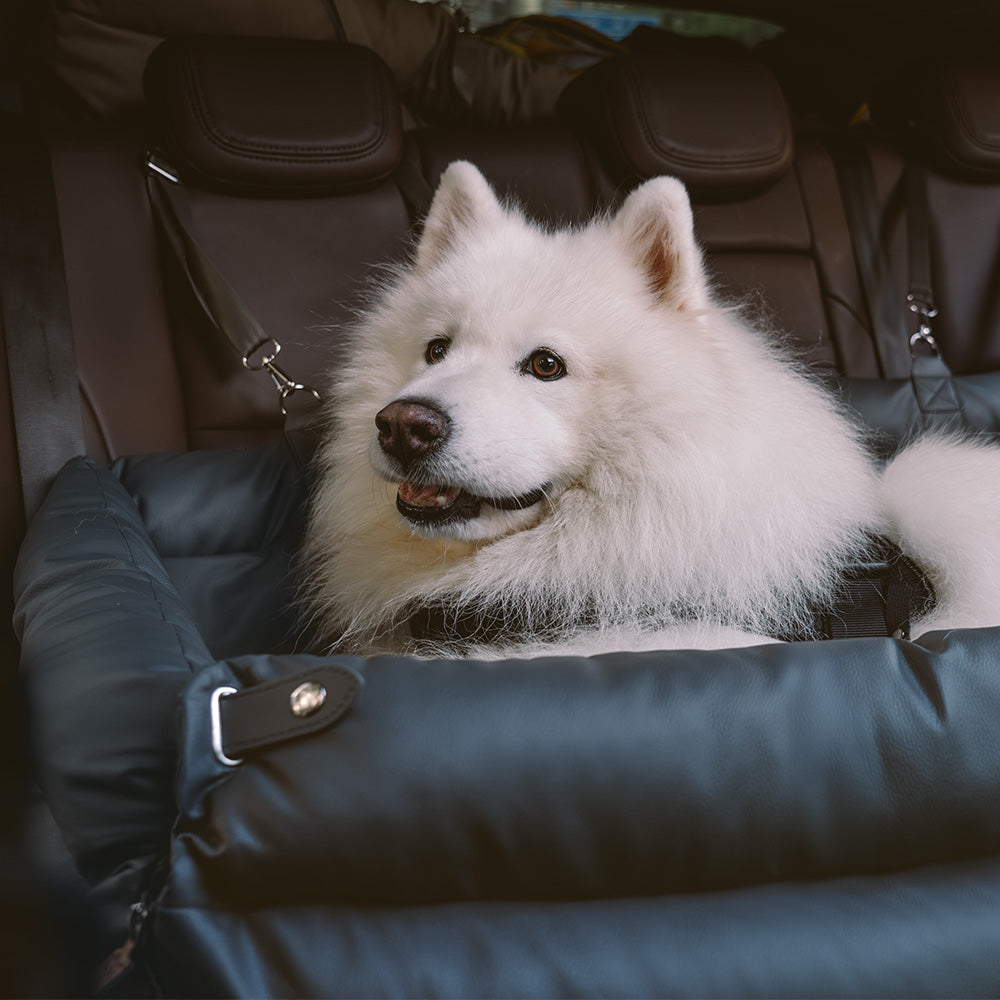 Faux Leather Dog Car Seat with Thick Padding and Expandable Space