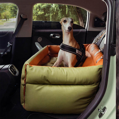 Faux Leather Dog Car Seat with Thick Padding and Expandable Space