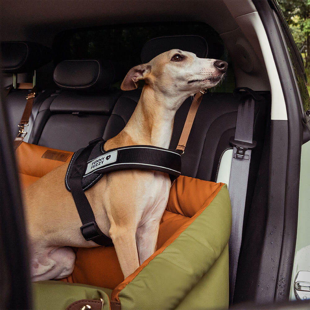 Faux Leather Dog Car Seat with Thick Padding and Expandable Space