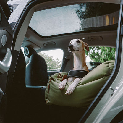 Faux Leather Dog Car Seat with Thick Padding and Expandable Space