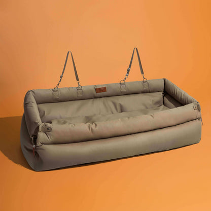 Faux Leather Dog Car Seat with Thick Padding and Expandable Space