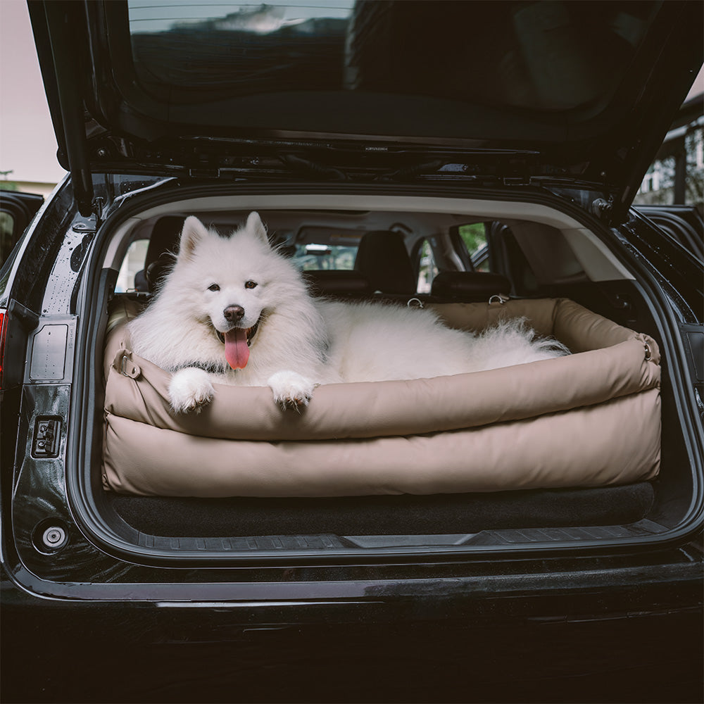 Faux Leather Dog Car Seat with Thick Padding and Expandable Space