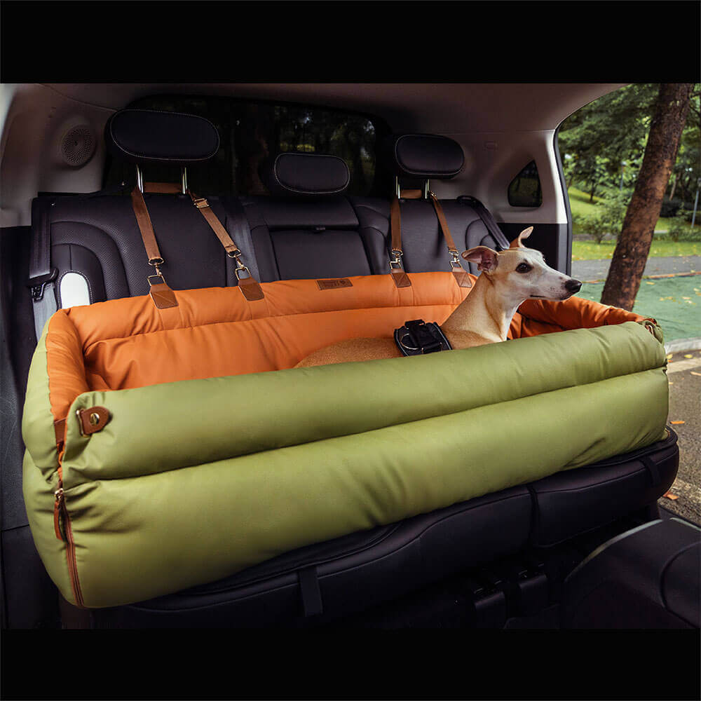 Faux Leather Dog Car Seat with Thick Padding and Expandable Space