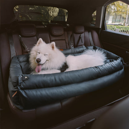 Faux Leather Dog Car Seat with Thick Padding and Expandable Space