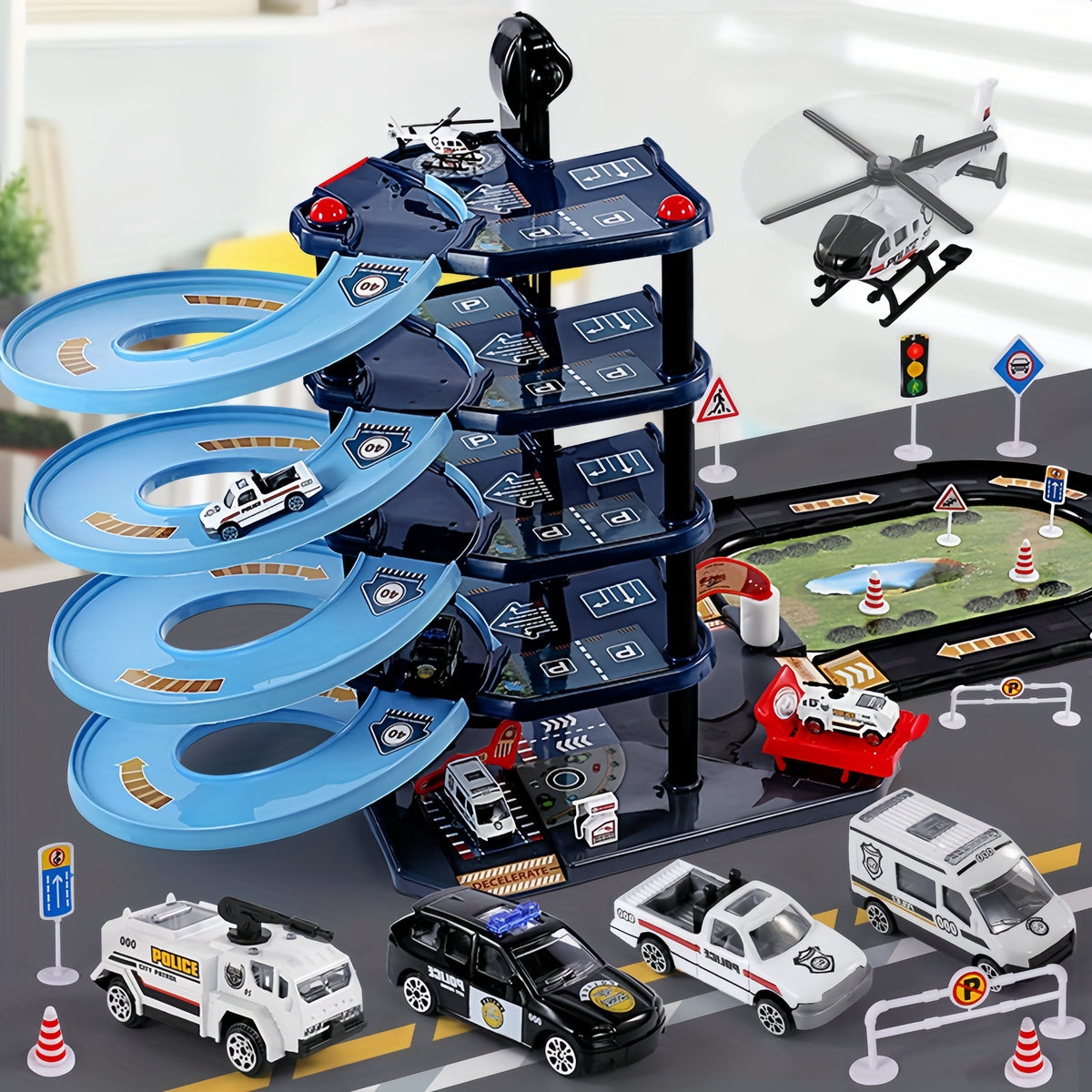 FirePark Multi-Level Fire Station Playset with Trucks and Accessories