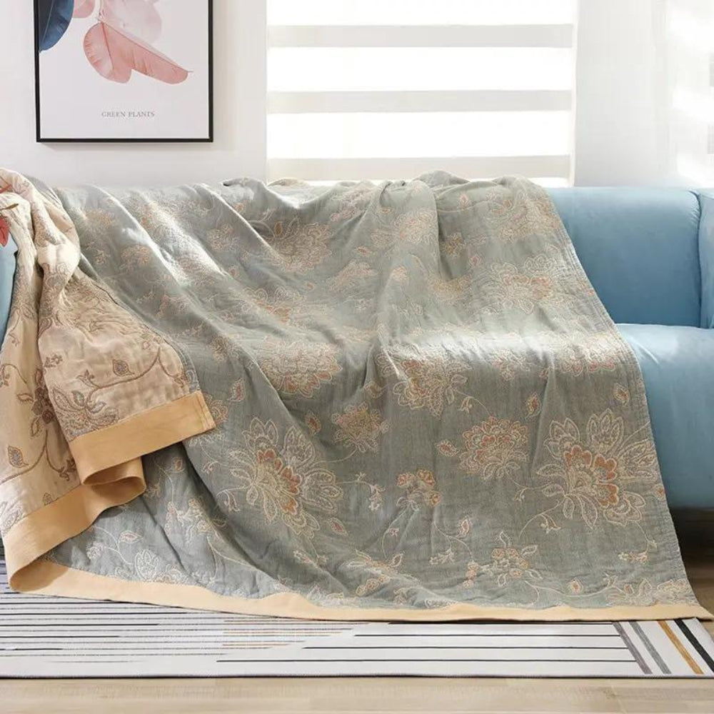Five-Layer Cotton Gauze Blanket with Jacquard Floral Pattern