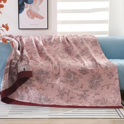 Five-Layer Cotton Gauze Blanket with Jacquard Floral Pattern