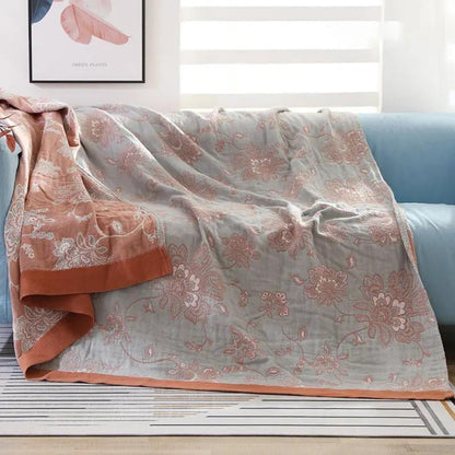 Five-Layer Cotton Gauze Blanket with Jacquard Floral Pattern
