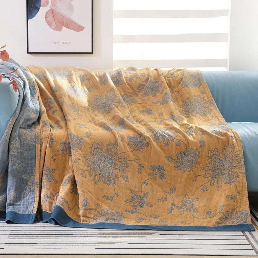 Five-Layer Cotton Gauze Blanket with Jacquard Floral Pattern